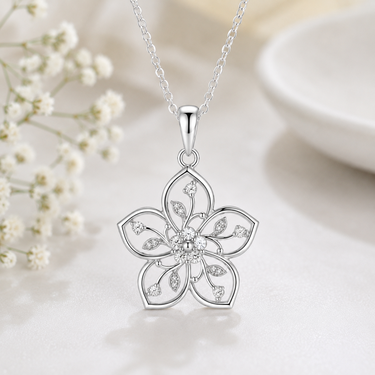 Flower Shape 925 Sterling Silver Pendant