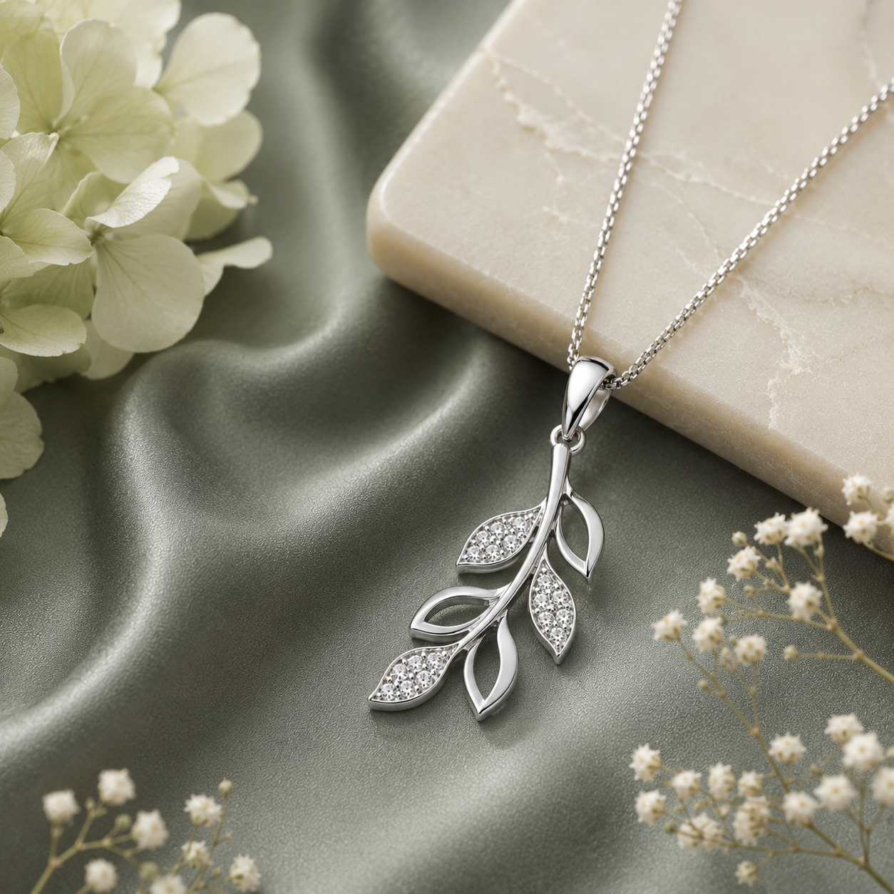 Elegant Leaf Silver Pendant