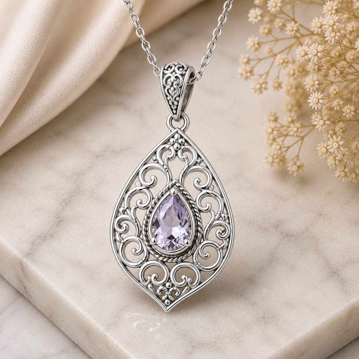 Silver Pendant with Blue stone